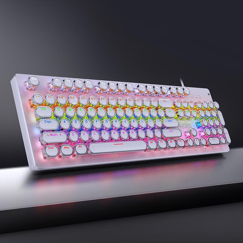 Punk-style Mechanical Keyboard, Ergonomic Round Keyboard with Colorful Light.