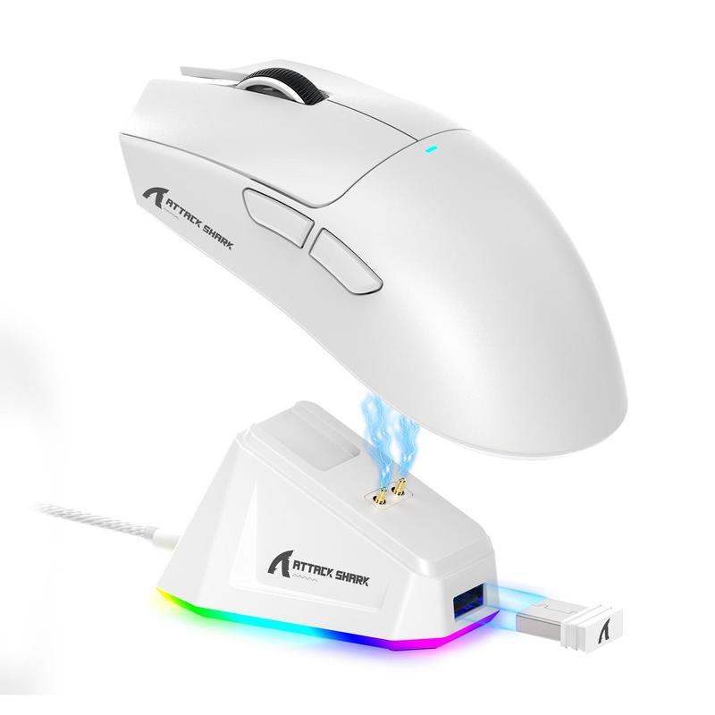 Rechargeable RGB Lightening Wireless Mouse with Charging Base.