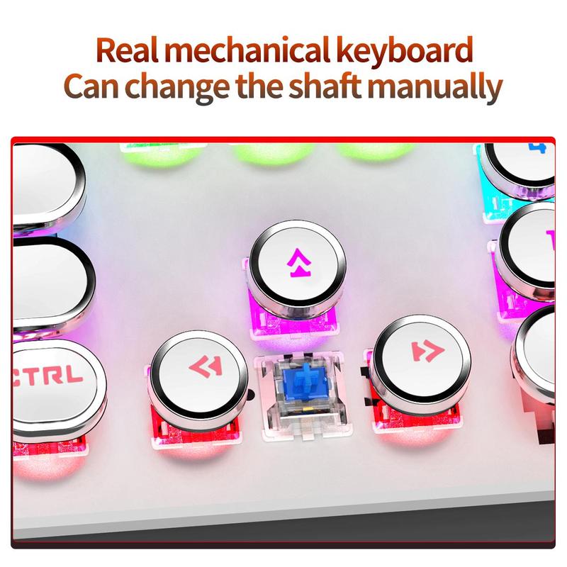 Punk-style Mechanical Keyboard, Ergonomic Round Keyboard with Colorful Light.