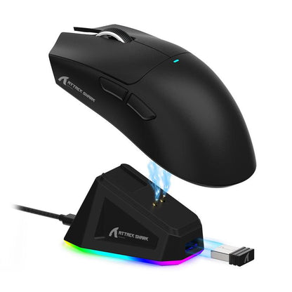 Rechargeable RGB Lightening Wireless Mouse with Charging Base.