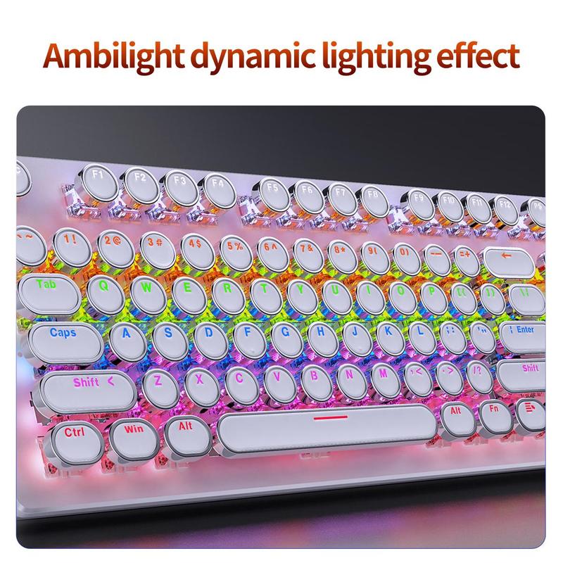 Punk-style Mechanical Keyboard, Ergonomic Round Keyboard with Colorful Light.