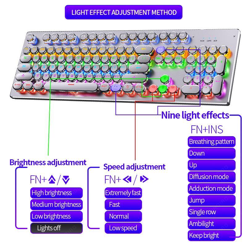 Punk-style Mechanical Keyboard, Ergonomic Round Keyboard with Colorful Light.