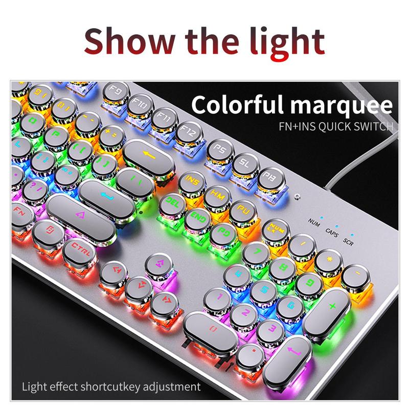 Punk-style Mechanical Keyboard, Ergonomic Round Keyboard with Colorful Light.