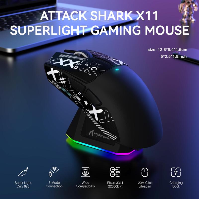 Rechargeable RGB Lightening Wireless Mouse with Charging Base.