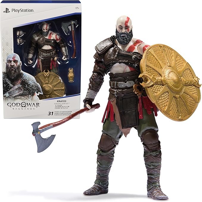 God of War Ragnarök, 6” Kratos Action Figure with 5 Accessories, The Shapes Collection, for Collectors Ages 17+